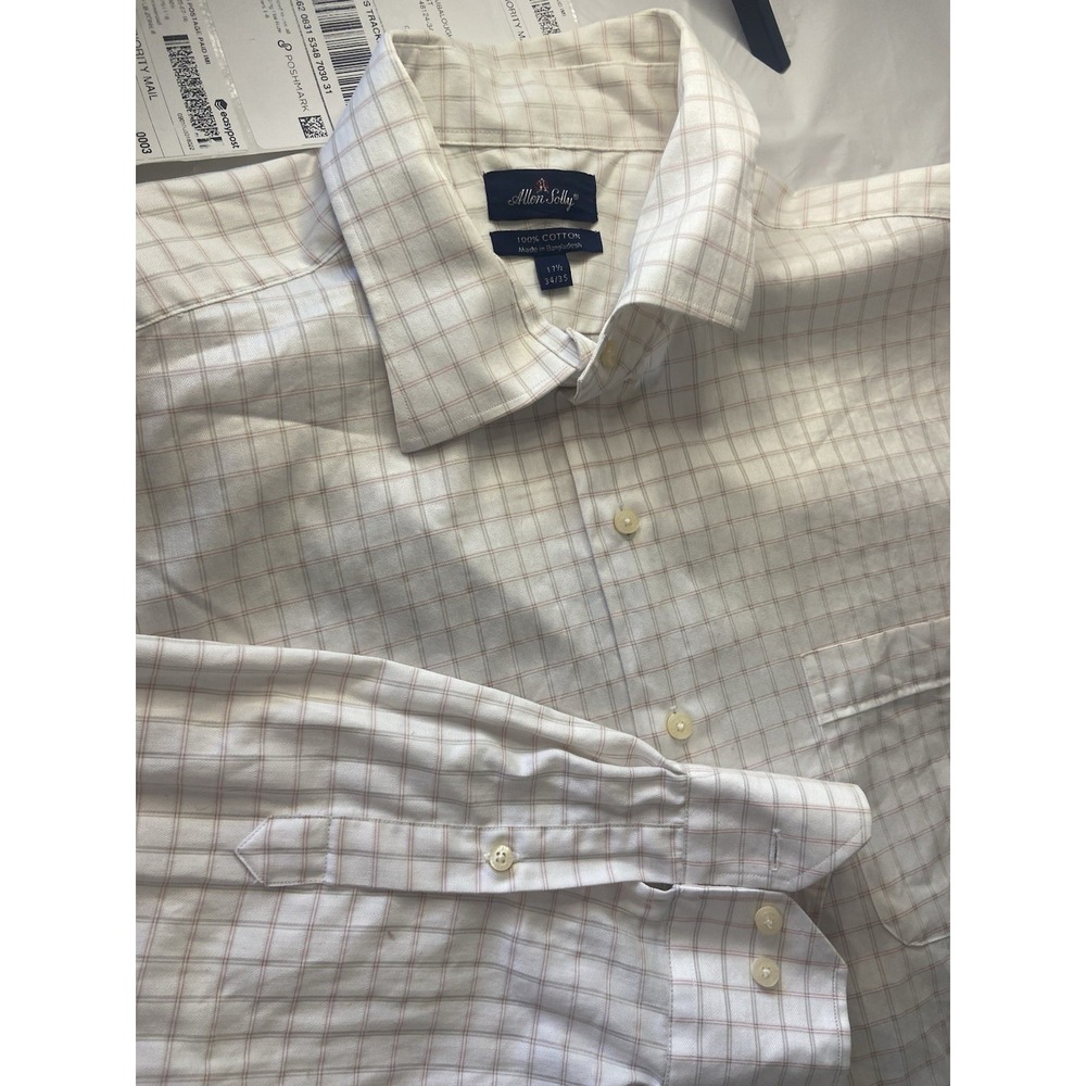 Men's Allen Solly‎ Light 100% Cotton Plaid-Button Down Shirt- 17 1/2 (34/35)